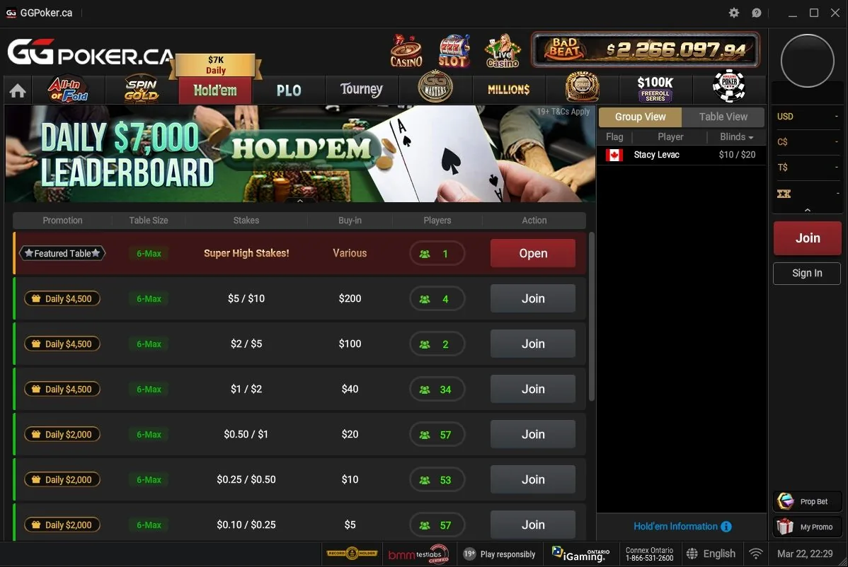 GGPoker Alberta Hold'em cash game lobby showing active tables and stakes