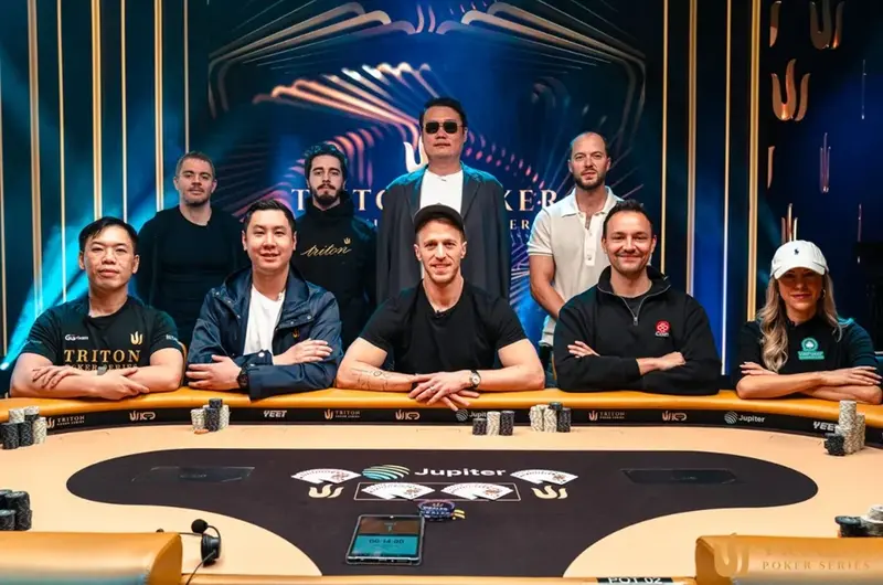 Triton Poker Super High Roller Series Jeju $100K Main Event final table players including Ben Tollerene, Kristen Foxen, Philip Sternheimer, and Elton Tsang